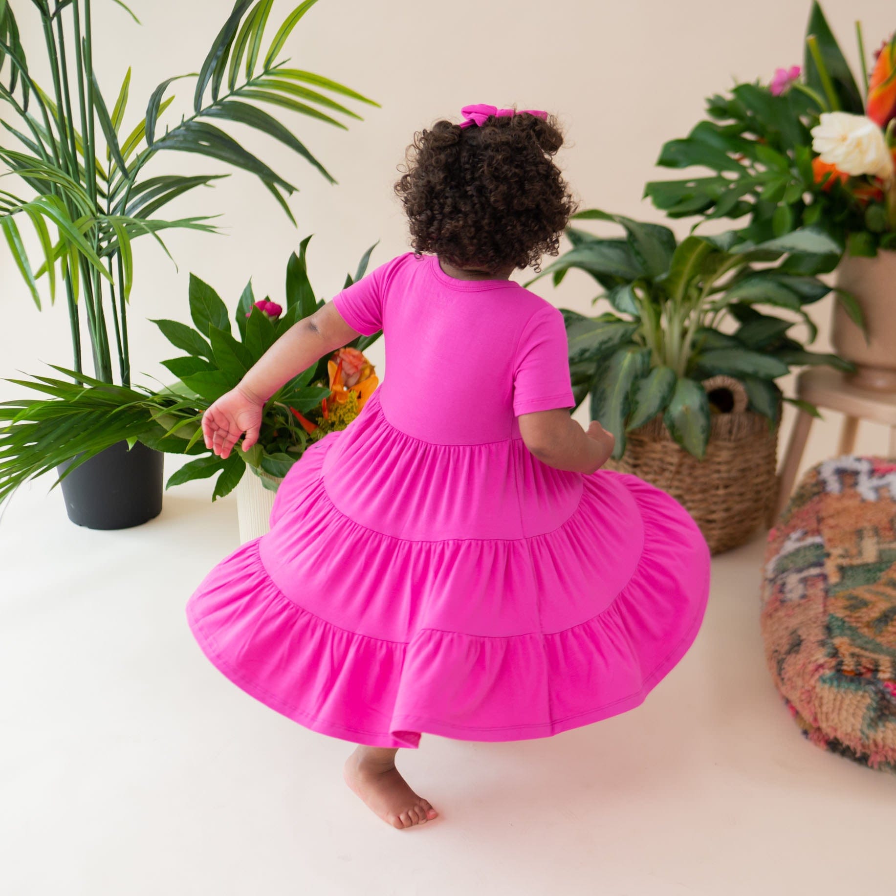 Short Raspberry Colored Dress Short Sleeve Tiered Dress in Raspberry – Kyte Baby