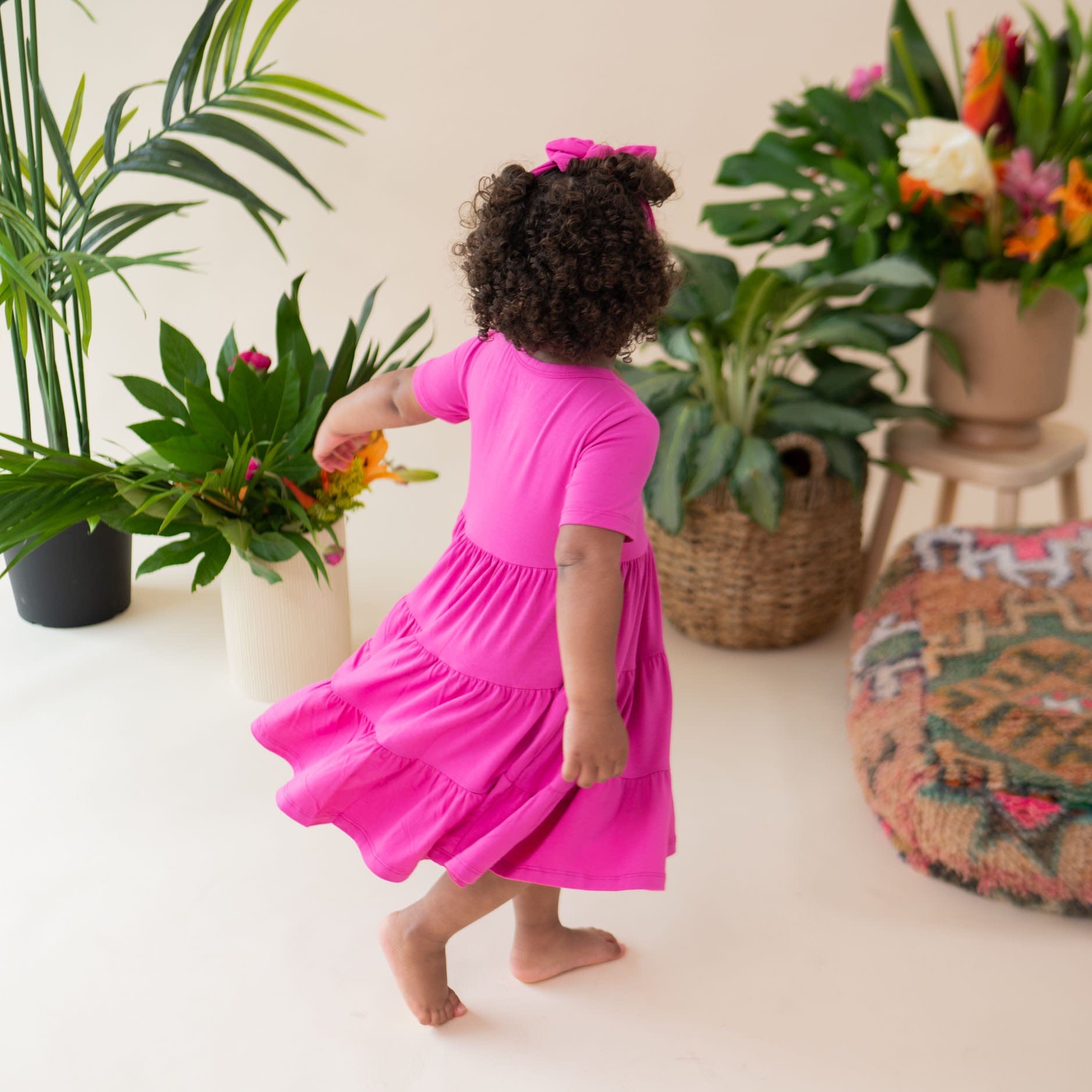 Short Raspberry Colored Dress Short Sleeve Tiered Dress in Raspberry – Kyte Baby